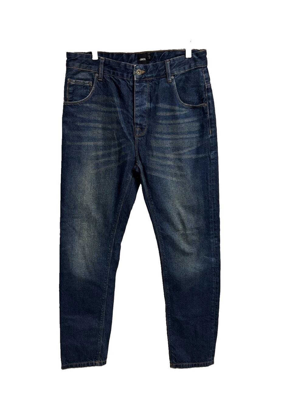 ASOS Mens Skinny Jeans Blue Dark Wash Buttonfly Denim Size 31 X 30 Fading EUC